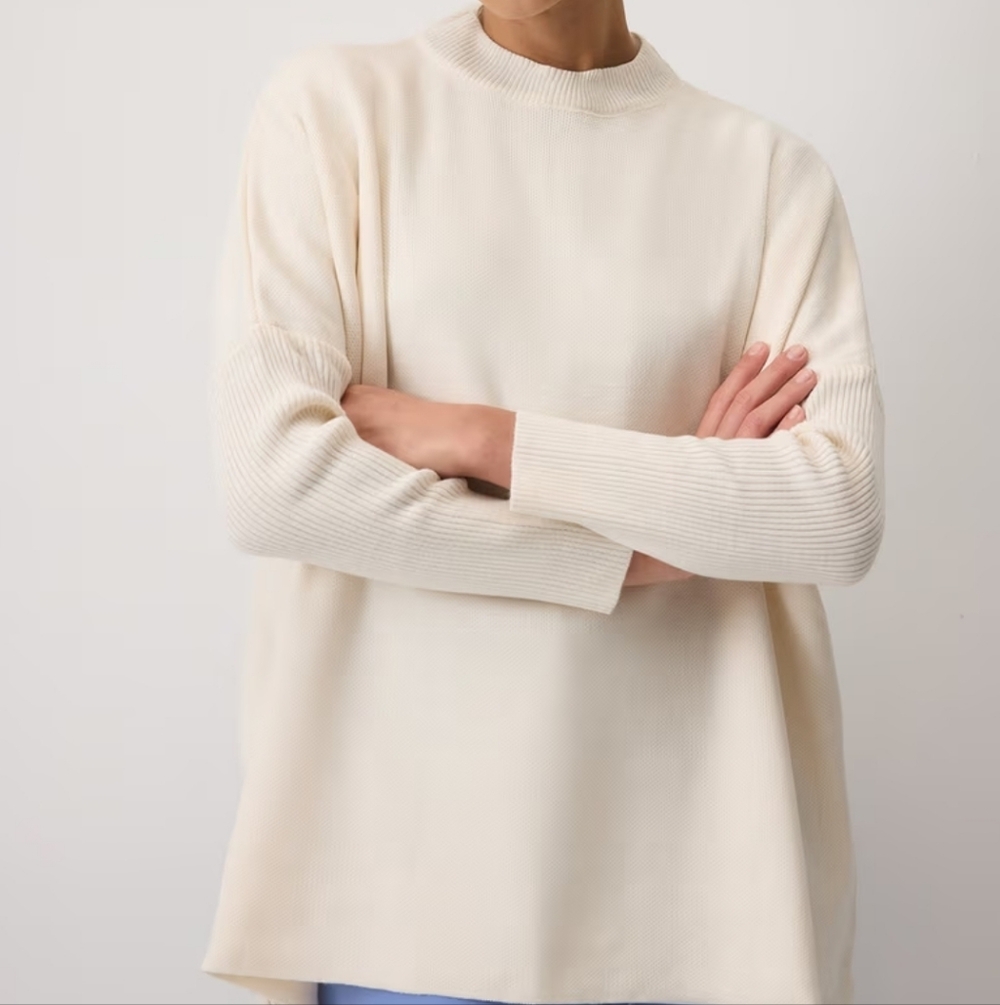TOUCHE PRIVE Cream Oversized Drop Shoulder Knit Tunic Sweater Standard/One Size - Picture 3 of 12
